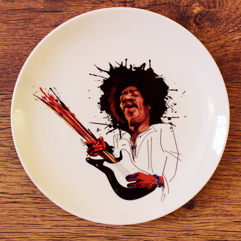 Jimi Hendrix Wall Decor Plate by Prasad Bhat , on a wooden panel