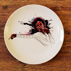 Michael Jackson Ceramic Decor Plate by artist Prasad Bhat against a wooden panel