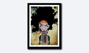 Jimi Hendrix Caricature by Prasad Bhat in a framed Poster. The artist stylized this artwork with vibrant composition and an abstract layout. 